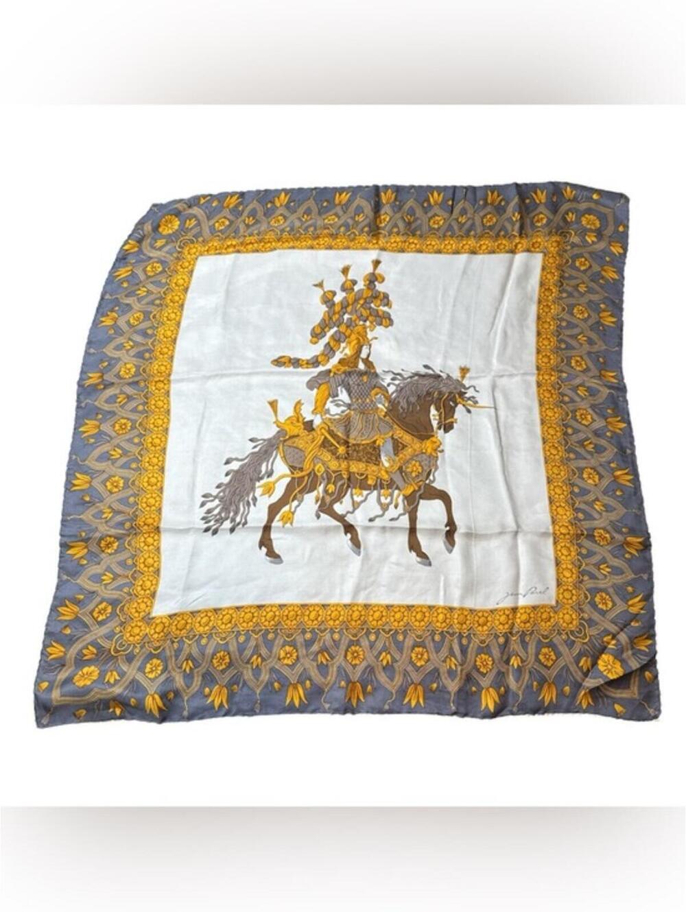Vintage Jean Parel 100% Silk Made in Italy Square Equestrian Scarf